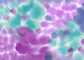 Fototapeta na wymiar Watercolor Background. Abstract splashes and blots. Purple, green, blue and violet Blobs. Multicolor Backdrop