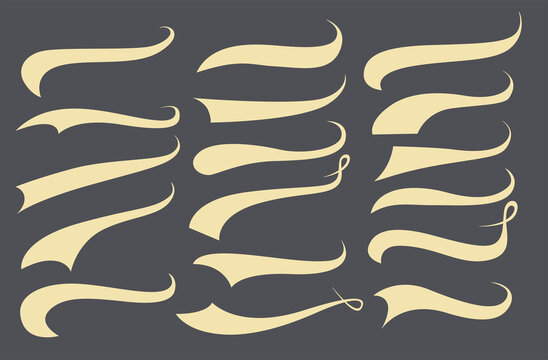 Calligraphic swoosh tail set, underline marker strockes. Sport logo typography elements. Texting letters tail for lettering or baseball club. Vector illustration