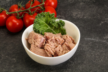 Canned tuna fillet in the bowl