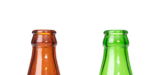 Part of two very old orange and green soda glas bottles