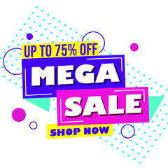 Super sale banner design template text on ribbon, up to 75% off shop now, special offer. Vector, Illustrations
