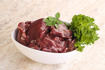 Raw chicken liver in the bowl