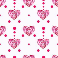 Seamless pattern watercolor pink hearts with floral pattern on a light background.