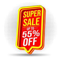 Super Sale Red 3d Text Box, up to 55%, elements with designs, sales, offers, discounts, special, ultimate, unlimited, big, 55% offers, upto, yearend sale, mega sale, latest, special, shop now
