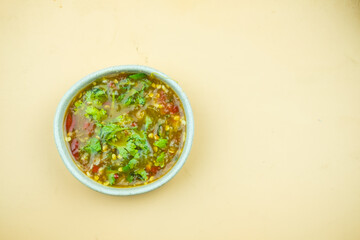 Thai hot and spicy seafood dipping sauce in mini bowl
