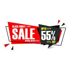 Black Friday. Special promotion offer. upto 55% off, price reduction. Black Friday guaranteed sale sticker, badge or label. Marketing vector illustration. Today discount clearance
