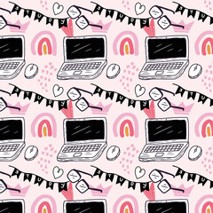 work and study theme seamless pattern