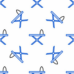 Line Electric iron and ironing board icon isolated seamless pattern on white background. Steam iron. Colorful outline concept. Vector