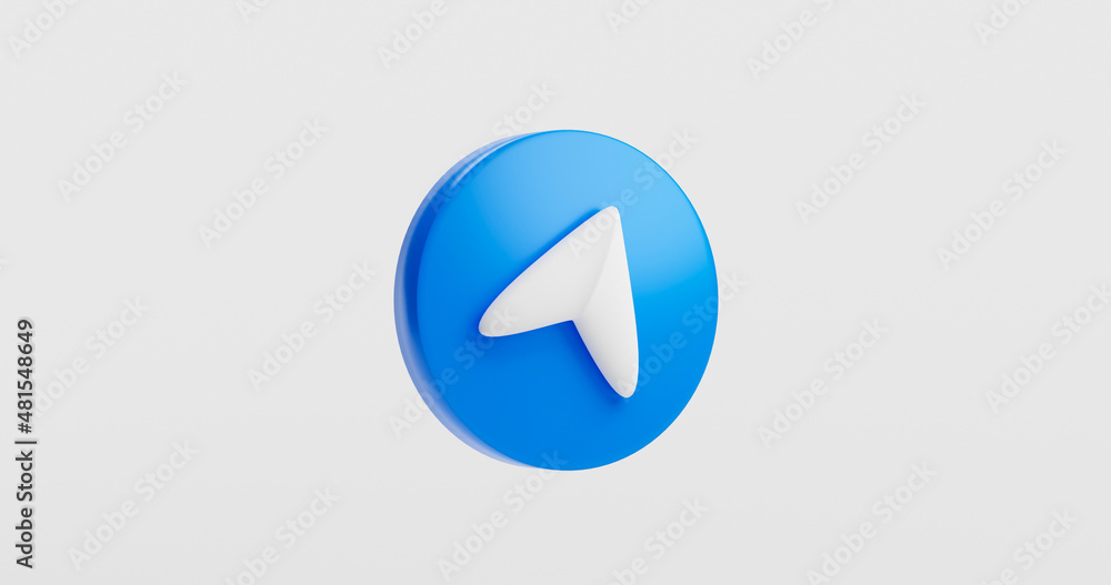 Poster blue navigation location gps button icon arrow direction sign on white background 3d rendering