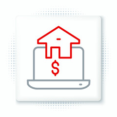Line Online real estate house in browser icon isolated on white background. Home loan concept, rent, buy, buying a property. Colorful outline concept. Vector