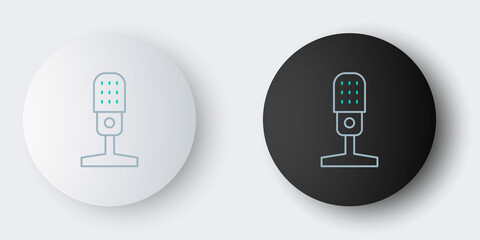 Line Microphone icon isolated on grey background. On air radio mic microphone. Speaker sign. Colorful outline concept. Vector