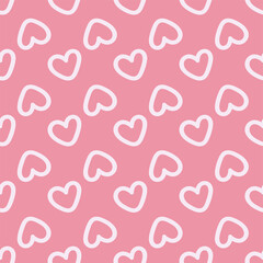 Heart shape white ornament on pink background. Abstract retro seamless pattern.