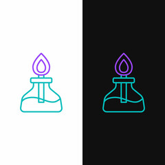 Line Alcohol or spirit burner icon isolated on white and black background. Chemical equipment. Colorful outline concept. Vector