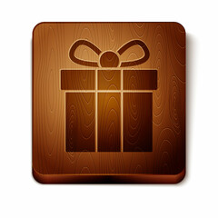 Brown Gift box icon isolated on white background. Wooden square button. Vector