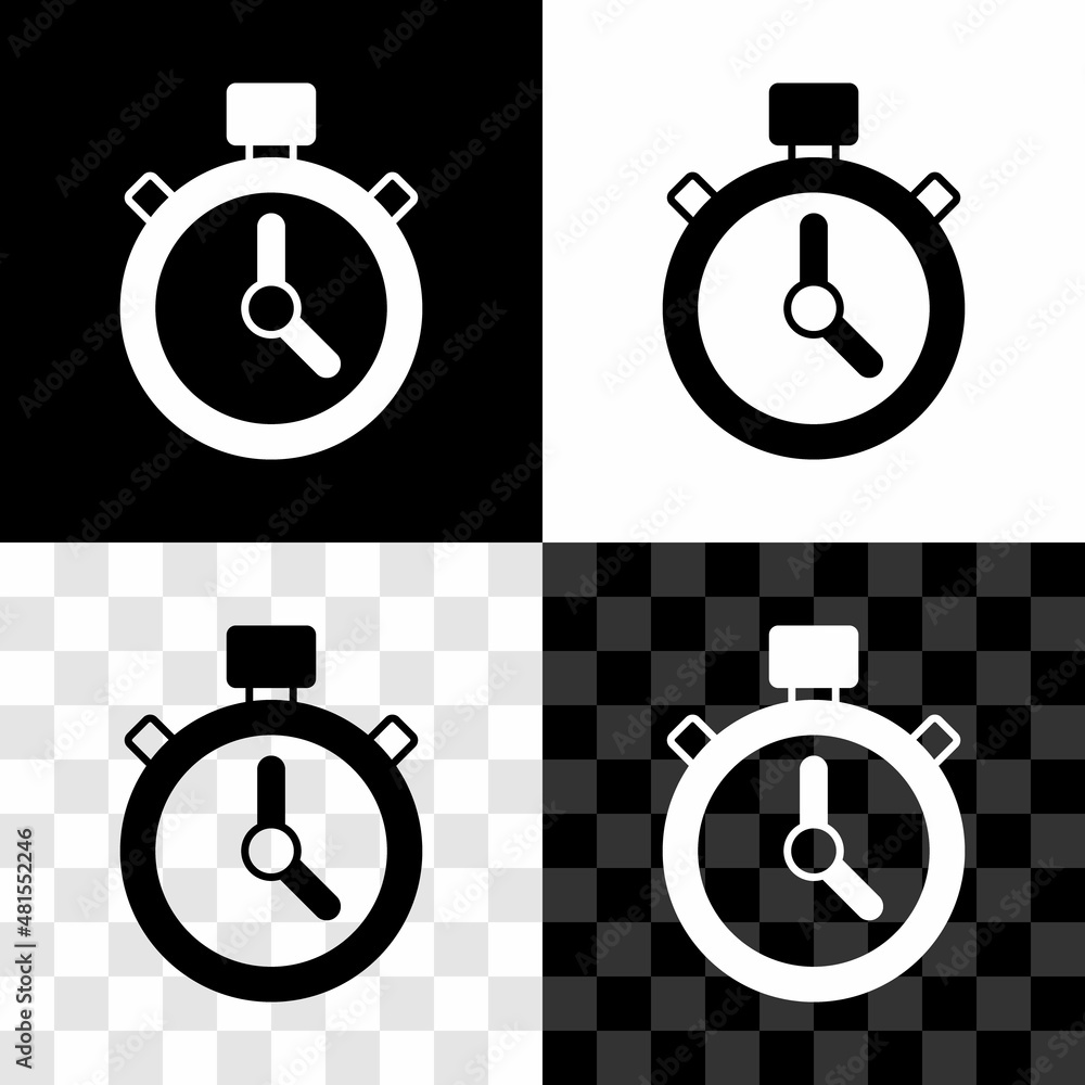Poster set stopwatch icon isolated on black and white, transparent background. time timer sign. chronometer