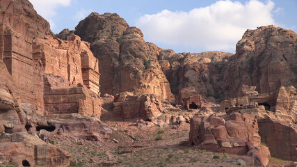 Fototapeta na wymiar Royal Tombs and Street of Facades in Petra - Jordan, World Heritage Site