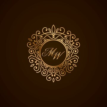 MW initial letter luxury monogram logo, elegant ornamen jewelry, emblem of love shape heart	