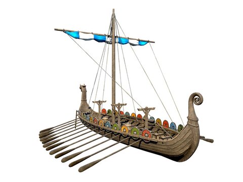 Isolated Viking Ship on White Background 3D Illustration
