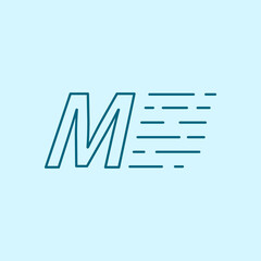 letter M Speed Logo Design Element. line art logo in blue background.