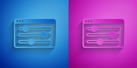 Paper cut Browser setting icon isolated on blue and purple background. Adjusting, service, maintenance, repair, fixing. Paper art style. Vector