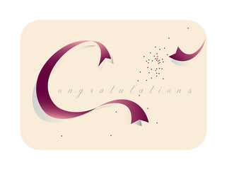 Congratulations card with maroon ribbon on cream colored cardstock.vector 