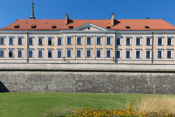 Facade of Rzeszow Castle, built in the 15th century, rebuilt in the 20th century, now the seat of the Court, Rzeszow, Poland