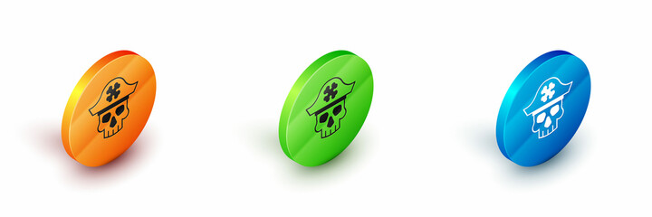 Isometric Pirate captain icon isolated on white background. Circle button. Vector