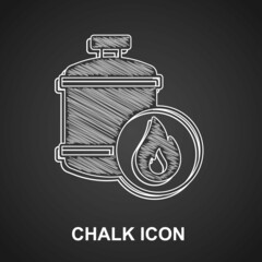 Chalk Propane gas tank icon isolated on black background. Flammable gas tank icon. Vector