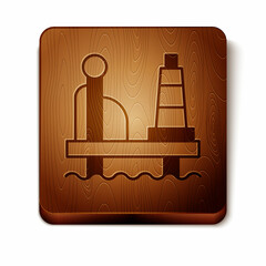 Brown Oil platform in the sea icon isolated on white background. Drilling rig at sea. Oil platform, gas fuel, industry offshore. Wooden square button. Vector