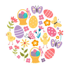 Easter collection of cute round shape elements.