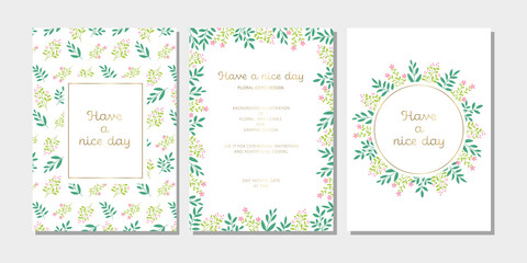 植物のイラストを装飾したカードのデザインテンプレート　セット