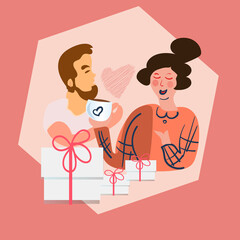 cute boy give present to girl for celebrate birthday, valentine day