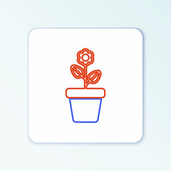 Line Flower in pot icon isolated on white background. Plant growing in a pot. Potted plant sign. Colorful outline concept. Vector