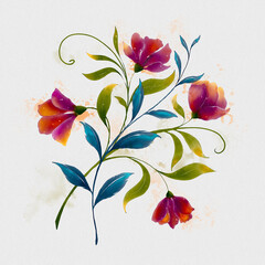 Stock Illustration Renovation Leaves Flowers in Watercolor Style