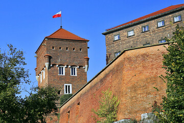 Wawel castle fortress external defensive wall tower, Poland, Krakow