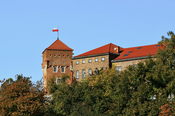 Fototapeta na wymiar Wawel castle fortress external defensive wall tower, Poland, Krakow