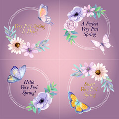 Bouquet template with peri spring flower concept,watercolor style