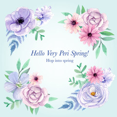 Bouquet template with peri spring flower concept,watercolor style