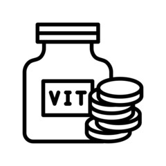 Vitamin nutrition flat line icon. Healthy food supplement - Vitamin, Mineral supplement, Pill. Outline sign for mobile concept and web design, store