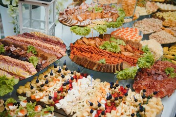 various dessert with fresh fruit on buffet line, sweet
