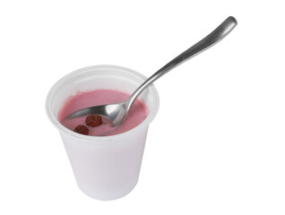 Plastic cup with yoghurt