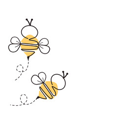 One line art of bee cartoons, Bee logo vector.