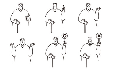 Vector illustration set of an elderly man with a cane.