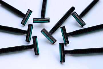 Men razors on white background.