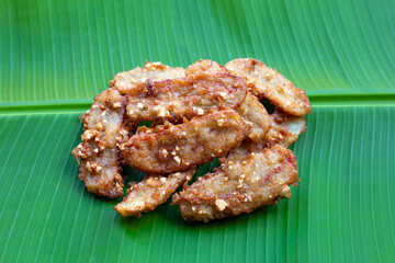 Fried bananas on banana leaves