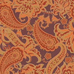 Cercles muraux Orange Motif cachemire sans couture dans le style batik indien. Illustration vectorielle florale