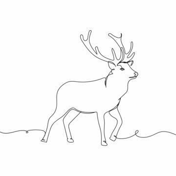 Continuous one simple single abstract line drawing of elk reindeer icon in silhouette on a white background. Linear stylized.