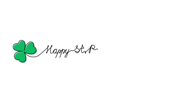 Animated illustration for Patrick's day. Continuous One Line script cursive text Happy St. Patrick's Day. Hand-drawn minimalist style. 4K video