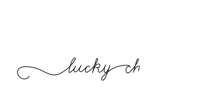 Animated illustration for Patrick's day. Continuous One Line script cursive text lucky charm. Hand-drawn minimalist style. 4K video