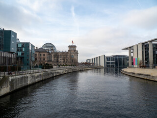 Houses and buildings on the embankment of the city of Berlin.